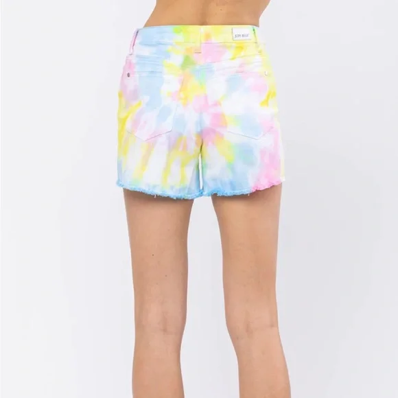 NWT Judy Blue Shorts Tie Dye Swirl Stretch Denim High Waist - Picture 3 of 10